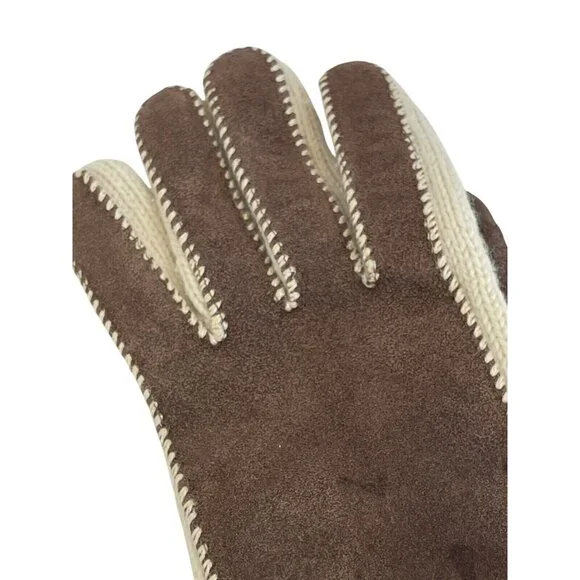 Vintage Suede And Knit Gloves Mittens Beige Cream Brown - Picture 4 of 10